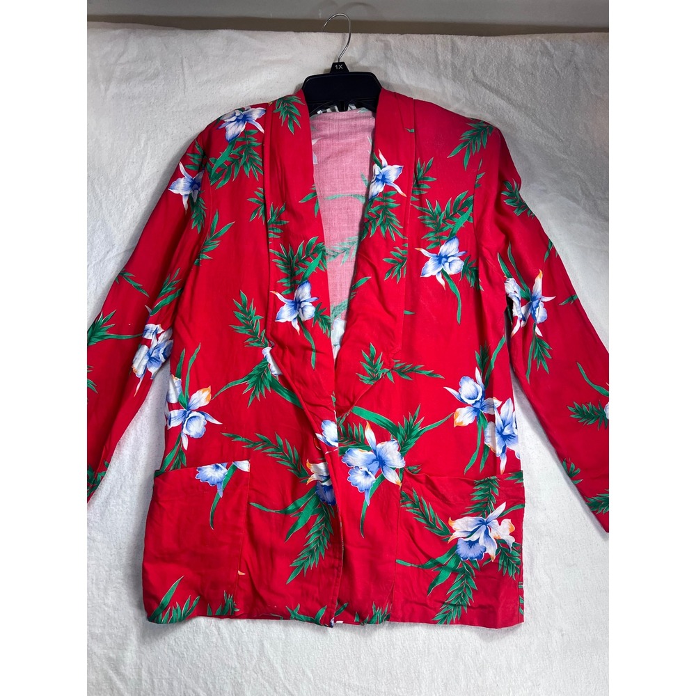 So What! of California Vintage Tropical Floral Blazer Red Rayon USA Small - Picture 1 of 10